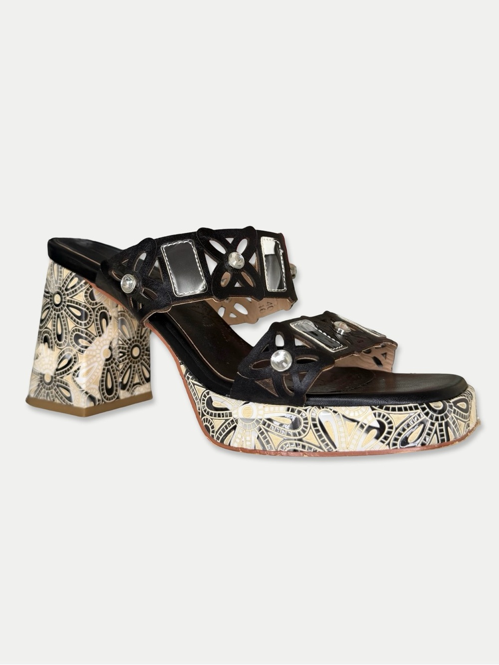 L’Artiste Spring Step 40 Floral Platform Block Heel Slide Sandals Y2K